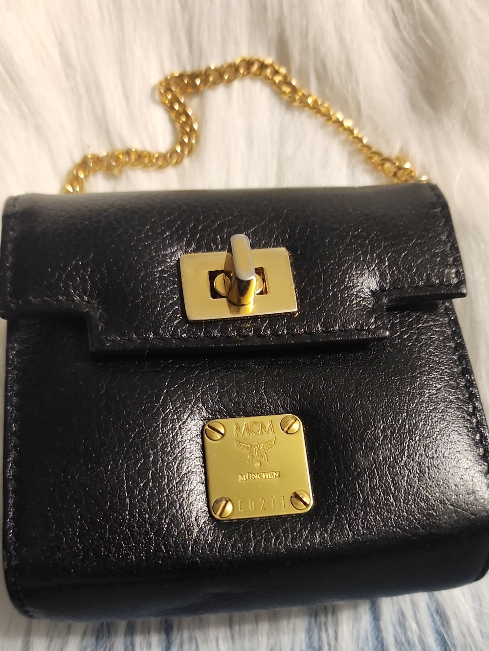 MCM VINTAGE  Black Leather Mini Crossbody with 24k Gold Plated Hardware